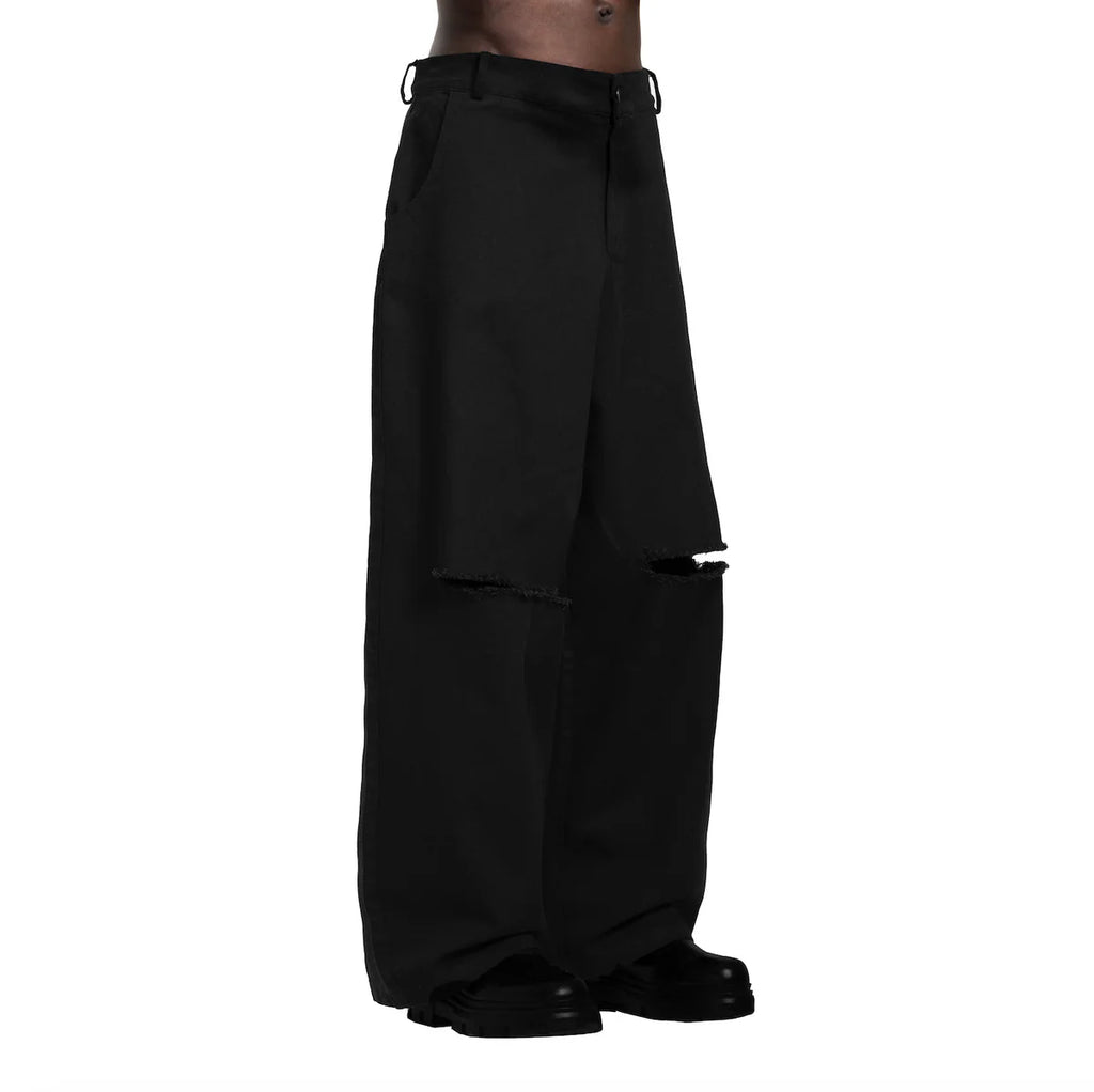 Black Distressed Canvas Pants